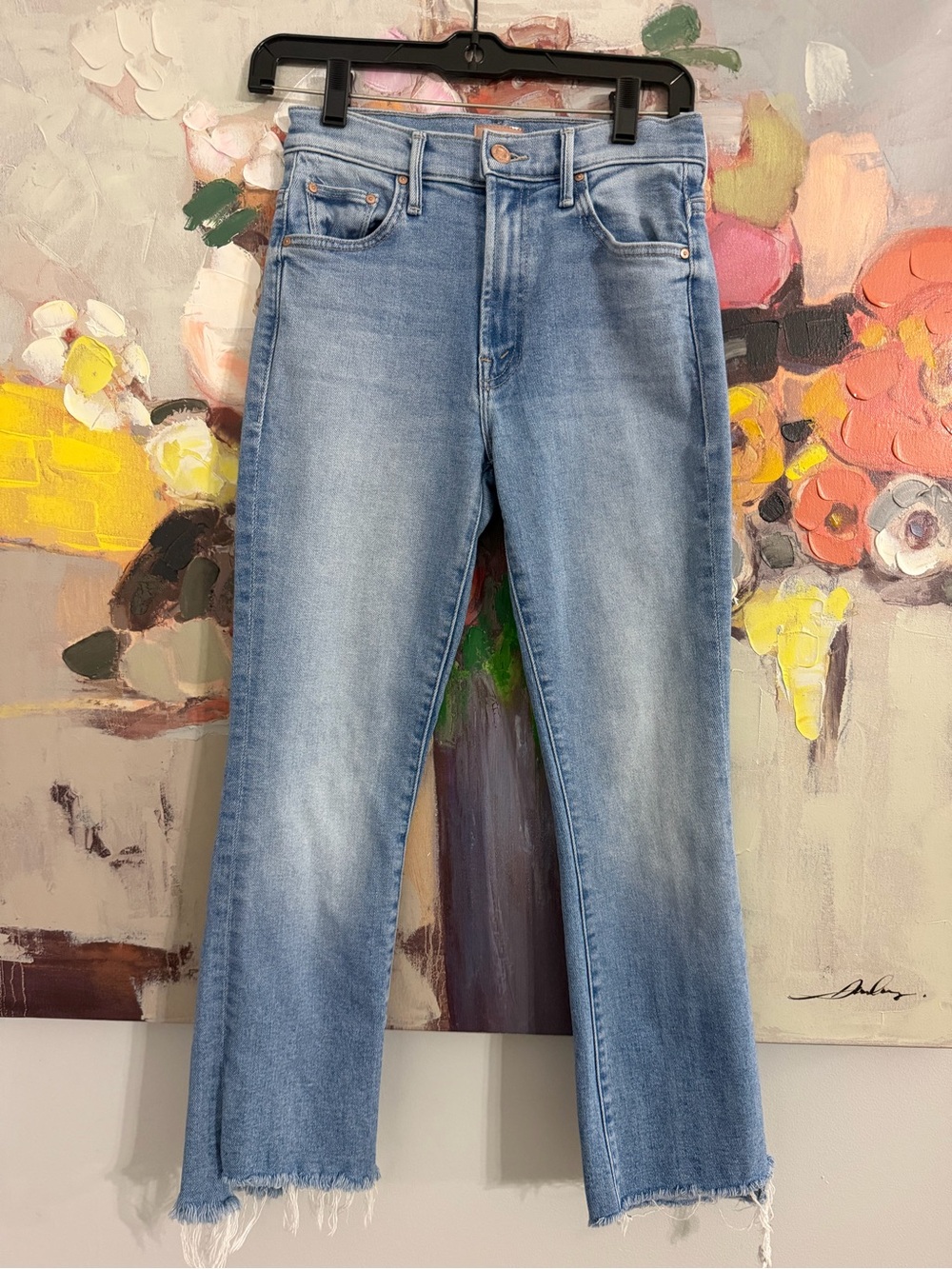 MOTHER Light Blue Insider Crop Step Fray Jeans